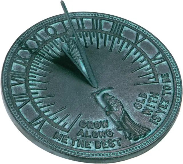 2550 Father Time Sundial, Cast Iron with Verdigris Finish, 11.5-Inch Diameter