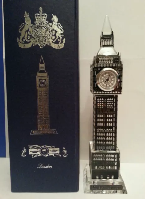 Silver Metal Plated Crystal  London Big Ben Clock changing  lights Souvenir Gift