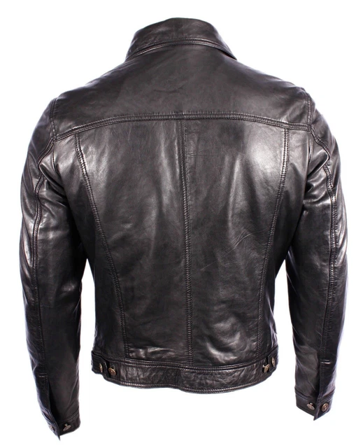 Brando Noir Homme Neuf Motard Cruiser Style Véritable Cuir D'Agneau Veste Mode E - Foto 2