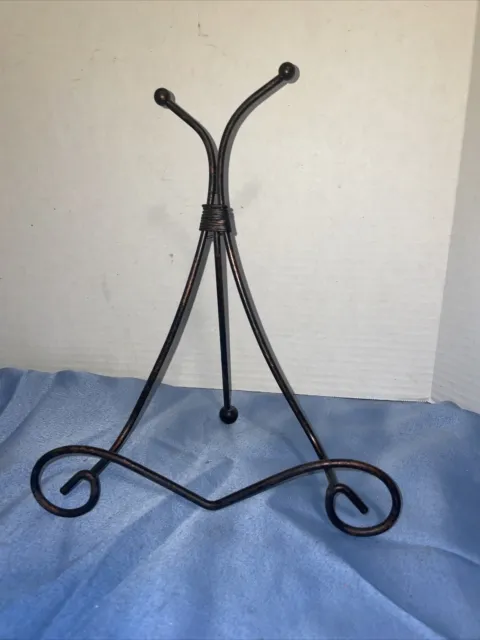 Amish forged bronze wrought iron picture / plate Easel stand - handcrafted metal