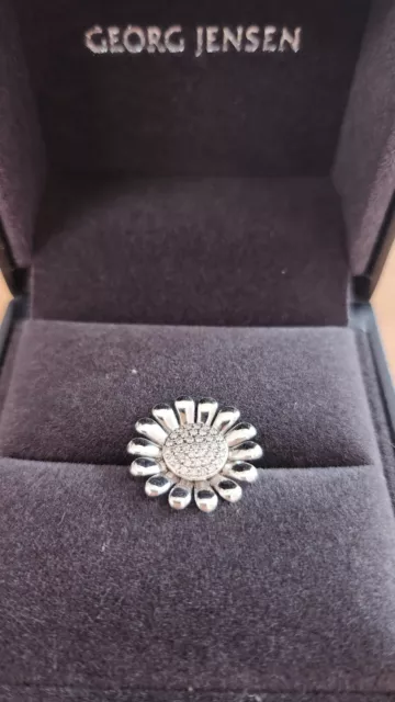 BRAND NEW: Original Georg Jensen Sunflower Sterling Silver Ring, Pave Diamonds