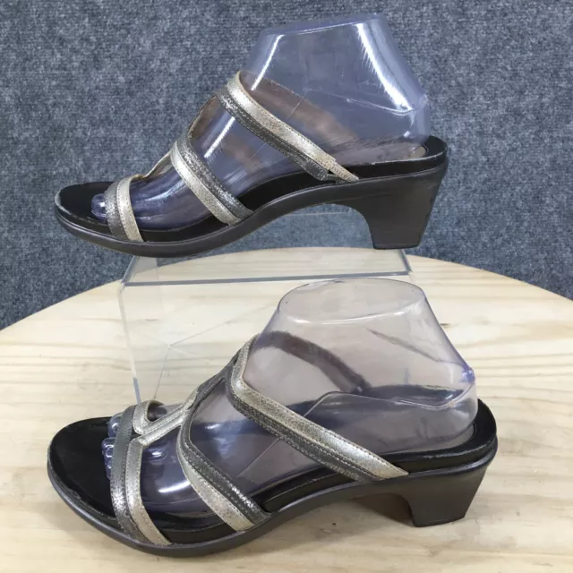 Abeo Sandals Womens 9 Heels Slides Slip On Gray Faux Leather Open Toe Casual