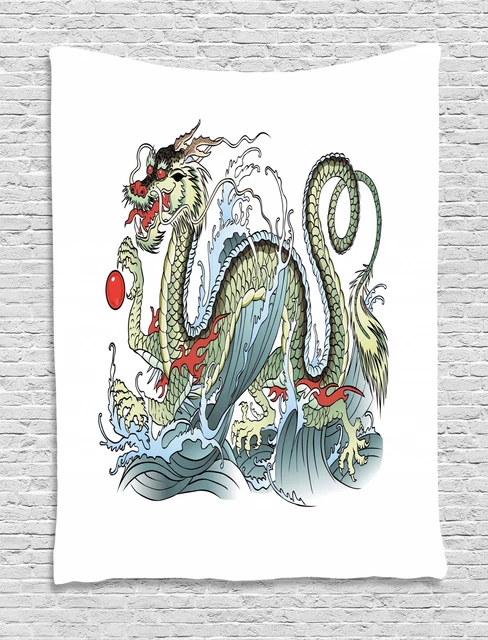 Japanese Dragon Tapestry Wall Hanging Decoration for Room 2 Sizes Ambesonne