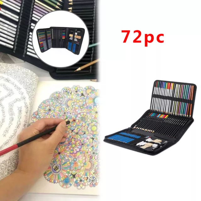 72PCS Professional Artist Pencils Set Drawing Sketching Colouring Art Kit Adult