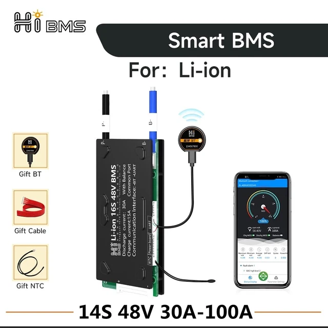 SMART BMS 14S 48V 30A-100A Li-on Battery Protection Board with ...