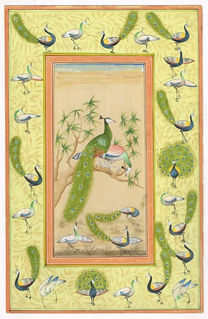 Beautiful Peacock Art Painting Hand Miniature Nature Artwork On Paper
