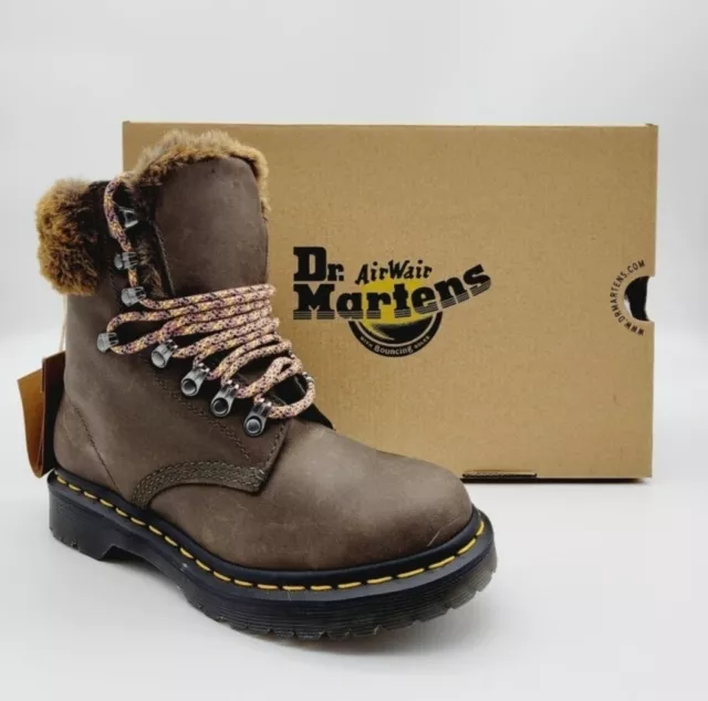 Dr. Martens 1460 Serena Collar Women’s Leather Faux Fur Lined Boots Brown 6