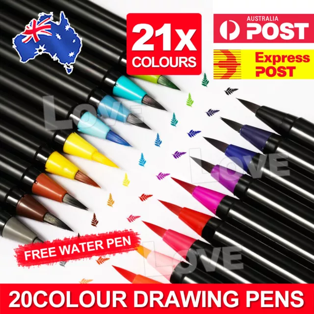 21x Watercolour Brush Pens Art Marker Drawing Painting Brush Artist Sketch AU