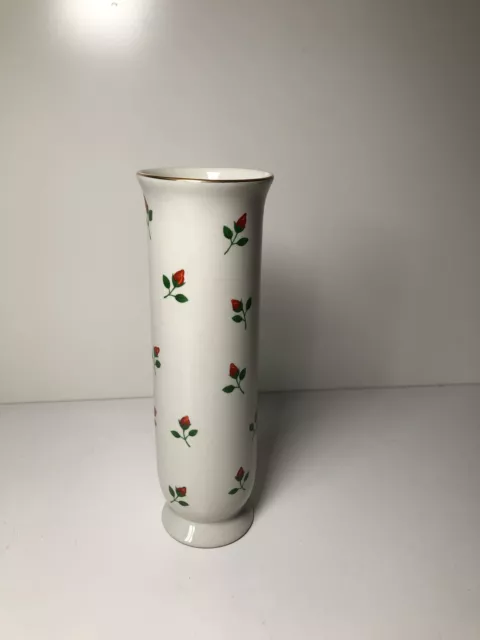Otagiri Cream White Vase With Red Stem Roses Trimmed In Gold 6 1/4" Tall