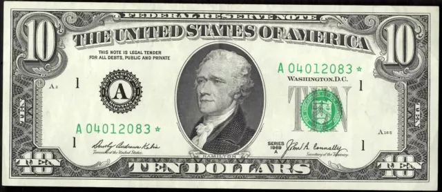 $10 Boston (A) Star Note of Series 1969 A Green Seal - Circulated - 2083*