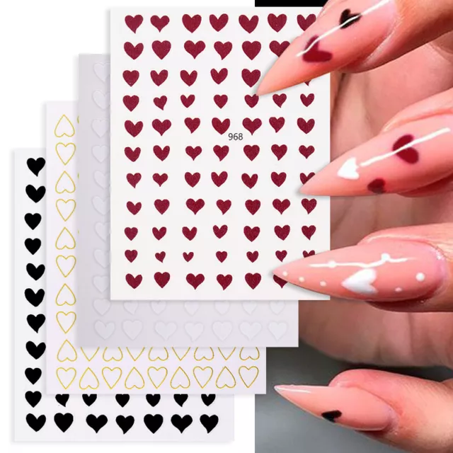 Love Heart 3D Nail Stickers Black White Gold Nail Art Decals Tips Decoration DIY