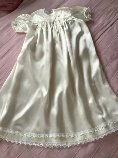 Vintage Babies Ivory White Satin Christening Gown Dress Lace Edging
