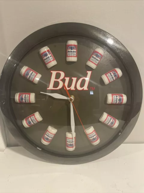 1990s Budweiser Beer Can “BUD"  Wall Clock Battery Powered