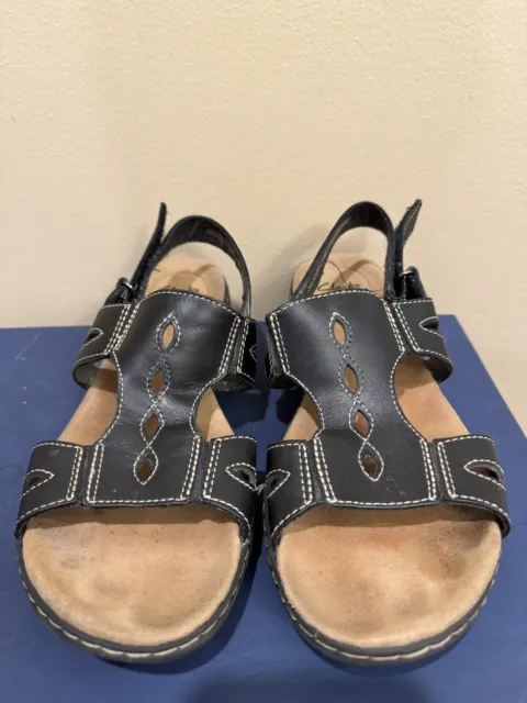 Womens Clarks Collection Black Leather Slingback Sandals Shoes Size 9 1/2 M