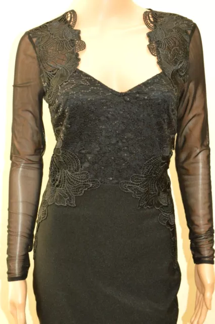 New Lipsy Black Sequin Artwork Lace  Long Sleeve Mini Dress Sz UK 8 10 12 16