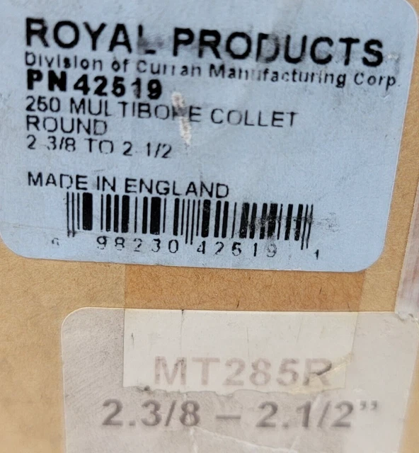 MT285R Multi-Bore Collet,Crawford StyleE20,2-3/8to2-1/2”,Royal Prod#42519 Round