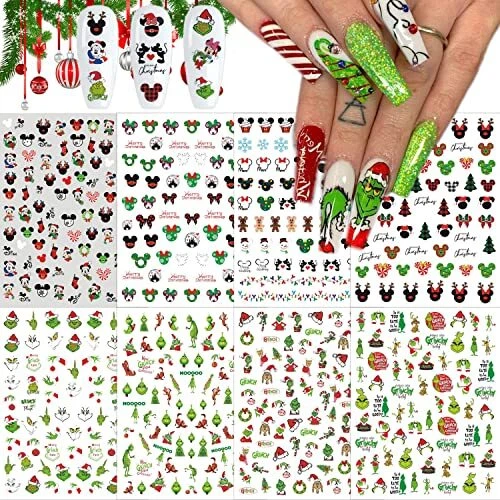 Pegatinas de arte en uñas de Navidad 3D calcomanías de arte en uñas muñeco de nieve árbol de Navidad dibujos animados B1