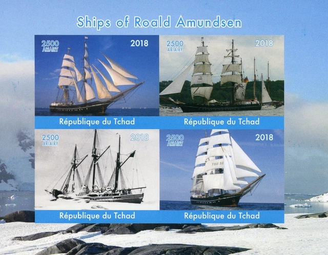 Chad 2018 MNH Roald Amundsen Ships 4v IMPF M/S Boats Exploration Nautical Stamps