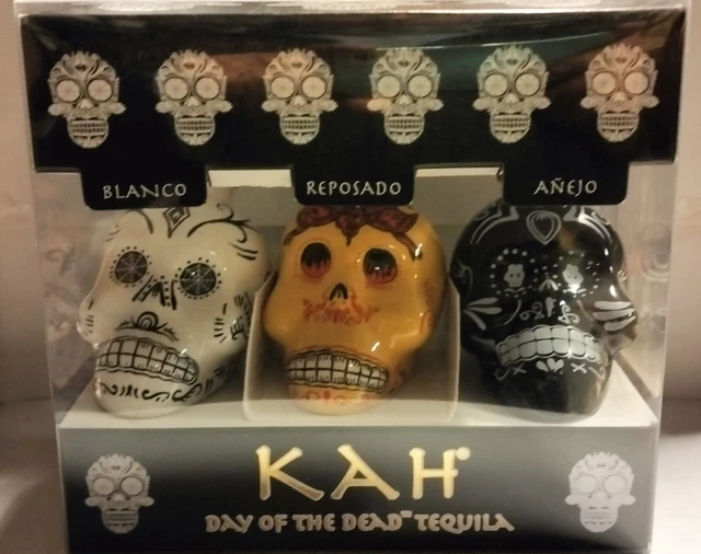 PACK TEQUILA KAH 3u BLANCO REPOSADO AÑEJO x 5 cl ceramica miniatura