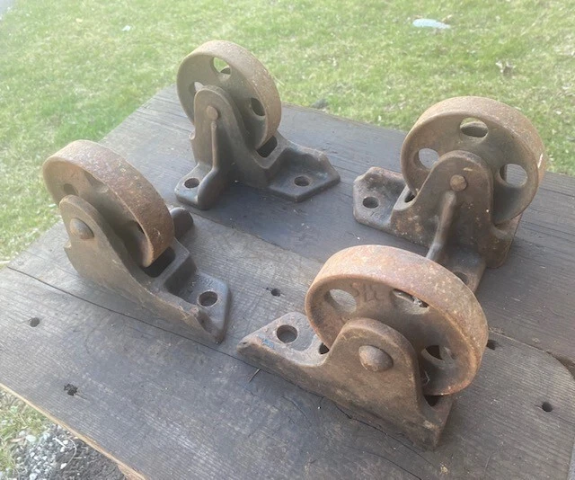 Set of 4 Vintage Antique Cast Iron Safe Caster Wheels