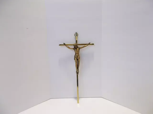 Jesus on Cross Crucifix Vintage Antique Brass - INRI - Roman Catholic 10" x 5"
