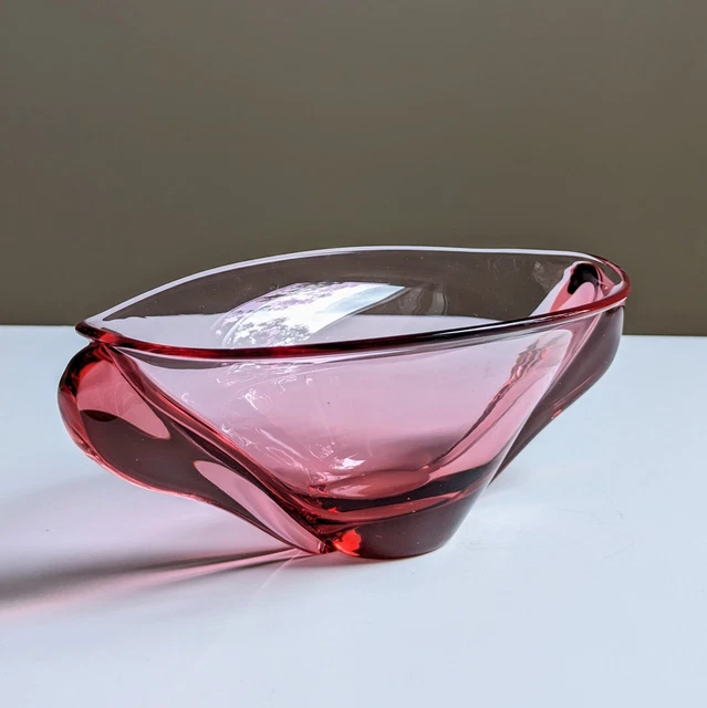 Vintage Pink Art Deco Art Glass Oval Hand Blown  Decorative Bowl Collectable