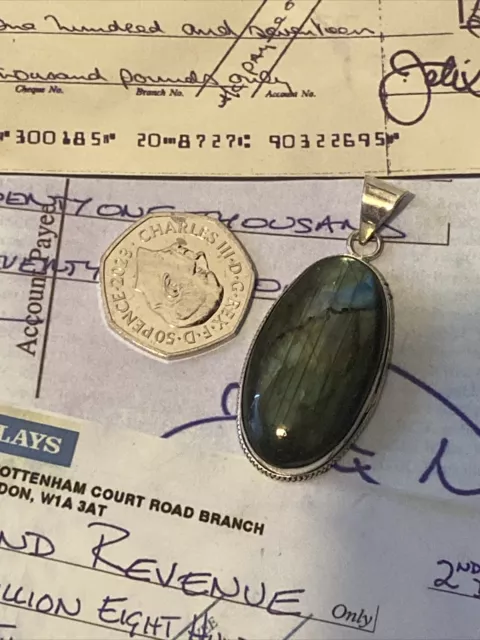 Labradorite Pendant Sterling Silver Amazing Madagascan Multi Flash Free Delivery