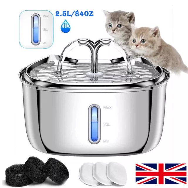 2.5L Cat Automatic Water Dispenser Pet Dogs Cats Water Fountain Stainless Steel