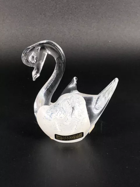 Vintage Mantorp Sweden Swan Art Glass Cased Crystal Figurine Paperweight