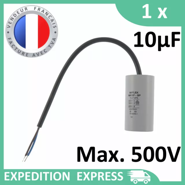 Condensateur moteur 10µF 10uF 450V à fils câble MKSP-5P démarrage/permanent