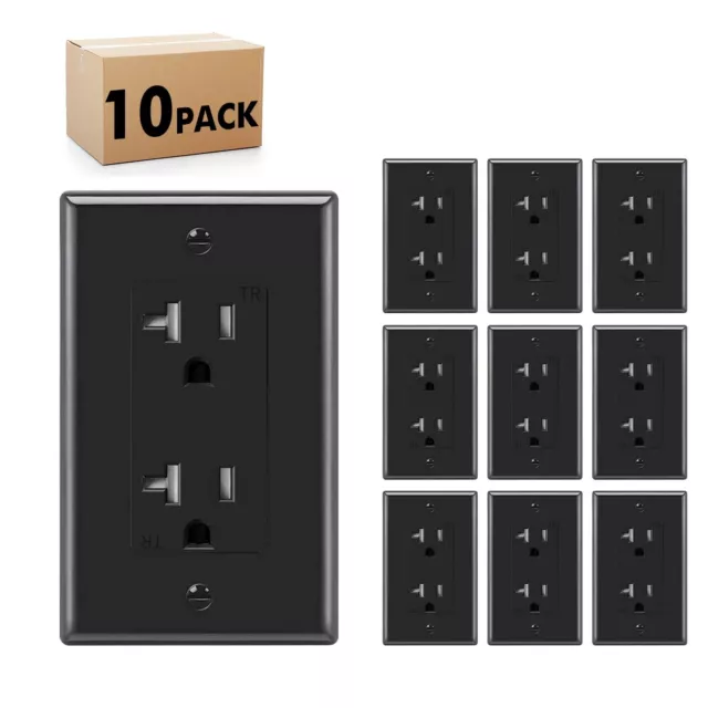 10pack Outlet Socket, Decora Duplex Receptacle, 20 Amp 125 Volt With Plate,Black