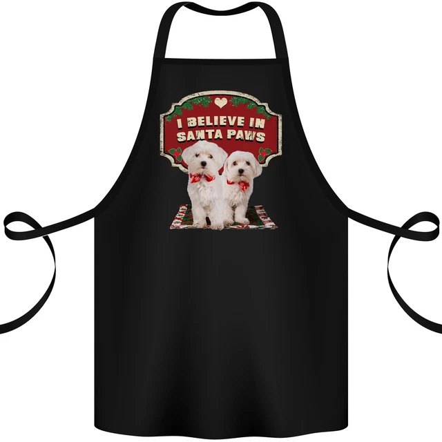 Christmas Maltese Funny Santa Paws Xmas Cotton Apron 100% Organic