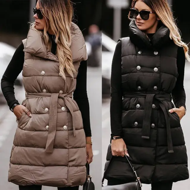 Women's Sleeveless Vest Winter Warm Down Cotton Casual Jacket Long Veats Coat US