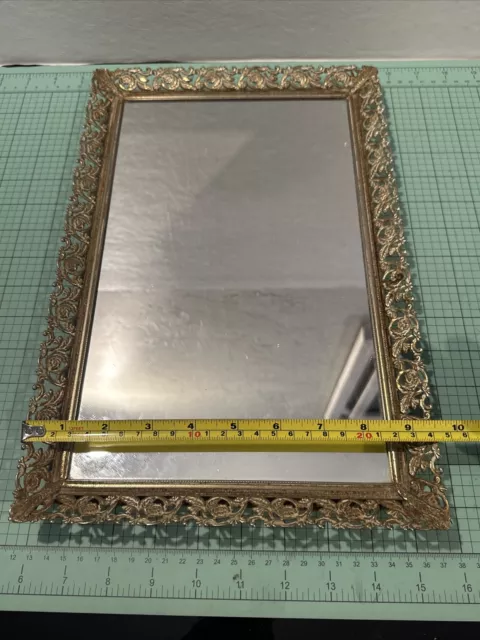 Vintage Metal Rectangle Ornate Framed Tabletop Mirror Vanity Tray BS3 2