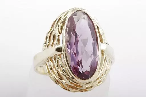 Amethyst Ring 16x7mm 585 er 14K Gelb Gold Gr 56 Top! *