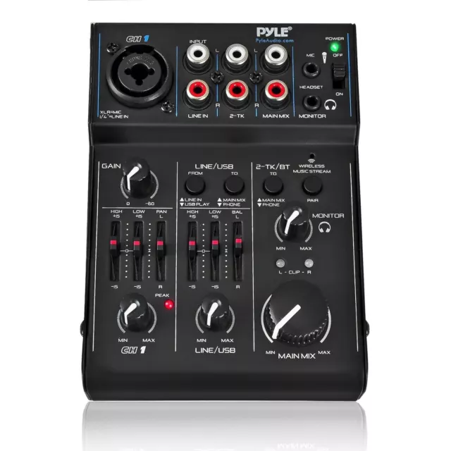 Pyle PAD30MXUBT Digital 3-Channel Mixer DJ Controller Audio Interface w/USB Port