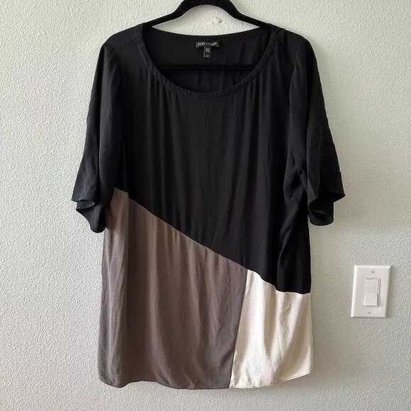 Eileen Fisher 100% Silk Colorblock Tunic Blouse Shirt Women's LARGE