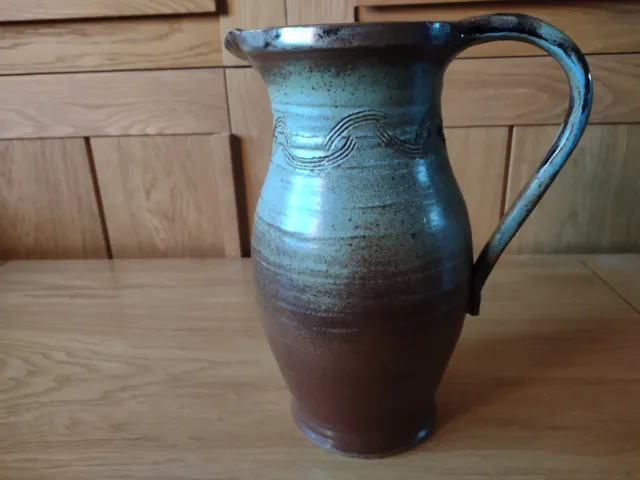 Large Stoneware Jug Pitcher Vase Hand-thrown Brown & Green 28cm