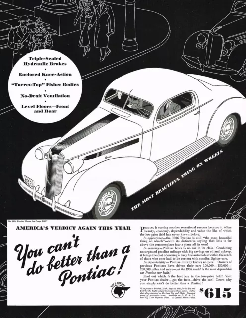 1930s BIG Original Vintage Pontiac Master Six Coupe Motor Car Art Deco Print Ad