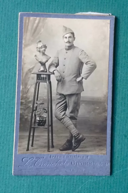 CDV Photo ancienne militaire statue platre marianne patrie Le Tronchet Givors