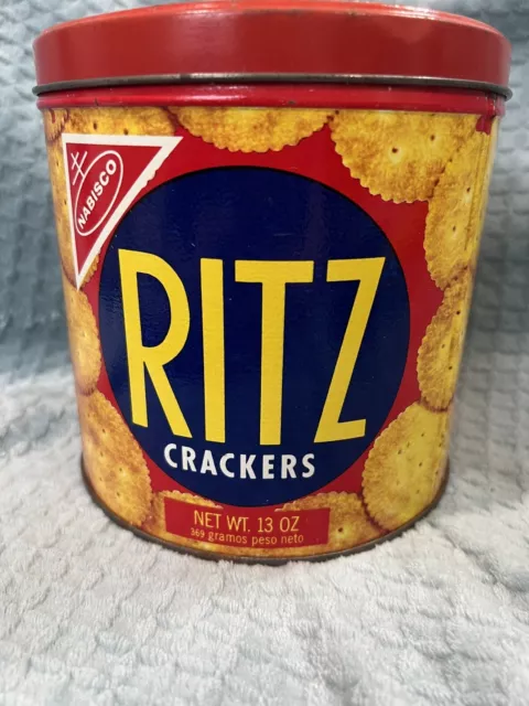 Collectible Vintage 1977 Nabisco RITZ Cracker Metal 13 oz. Round Advertising Tin