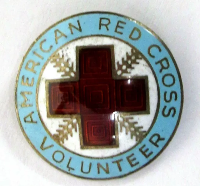 WWII AMERICAN RED CROSS VOLUNTEER Canteen lt blue enamel pinback badge HI GRADE