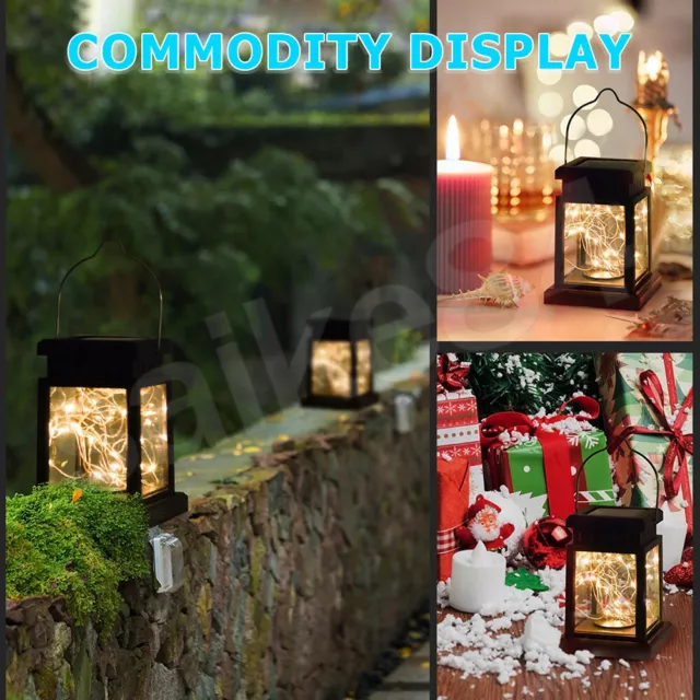 Solar Powered LED Hanging Lantern Lights Waterproof Outdoor Garden Lawn Lamp UK 3