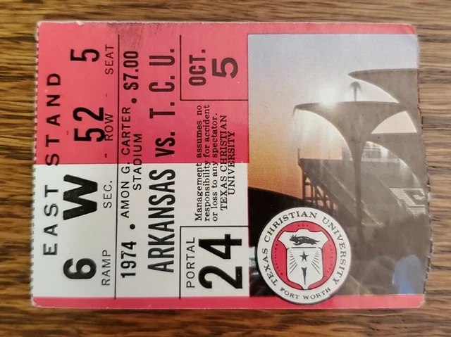 TCU Horned Frogs Arkansas Razorbacks Football Ticket Stub 10/5 1974 Broyles