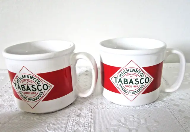 Pair of McIlhenny Co Tabasco red and white mugs