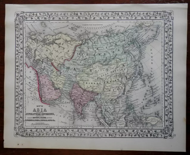 Asia Ottoman Empire Persia Qing China British India Japan 1867-9 Mitchell map