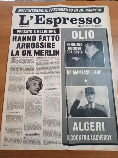 L'ESPRESSO 27/1958 Edy Campagnoli e Lorenzo Buffon, Storia canzone napoletana