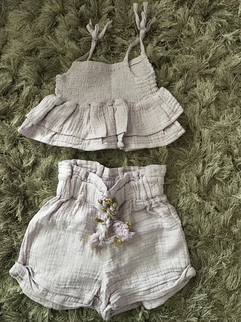 Baby Girls River Island  Beautiful Purple Shorts Top Outfit Set Age 6-9 Months