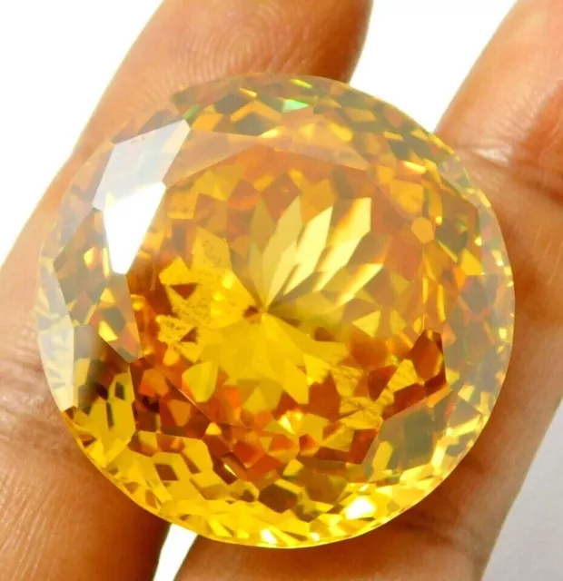 Round Cut Natural Huge Zircon 55.00 Ct Yellow Color Loose Gemstone