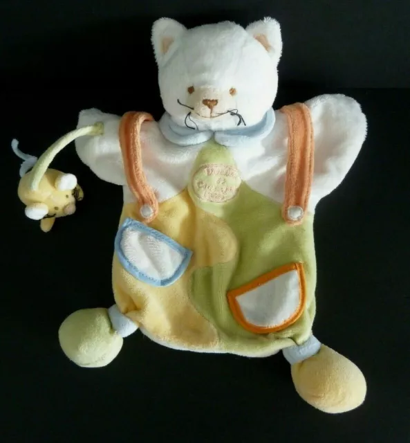O1. Doudou Et Compagnie Marionnette Chat Souris Jaune Vert Blanc Bleu Poche Ttbe